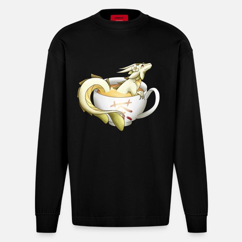 Weißer Tee Drache - Heavyweight Oversized Organic Langarmshirt Made in EU - SOLID BLACK