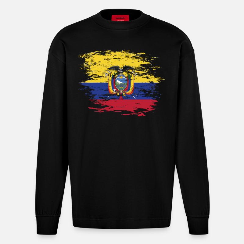 Drapeau de l'Équateur utilisé - Manches longues bio épais oversize fabriqué en UE - SOLID BLACK