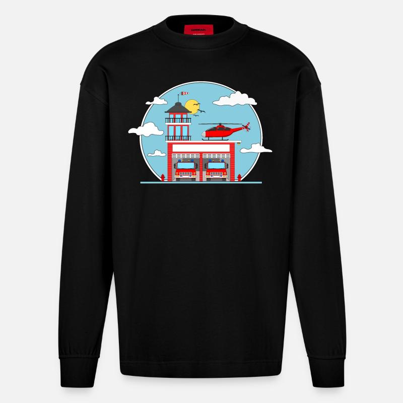Caserma dei pompieri senza scritte - Maglia a maniche lunghe ecologica oversize Heavyweight Made in UE - SOLID BLACK