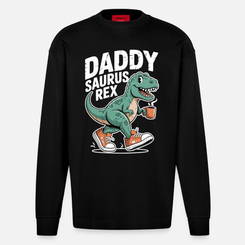 Daddysaurus Rex T-Shirt - Manches longues bio épais oversize fabriqué en UE - SOLID BLACK