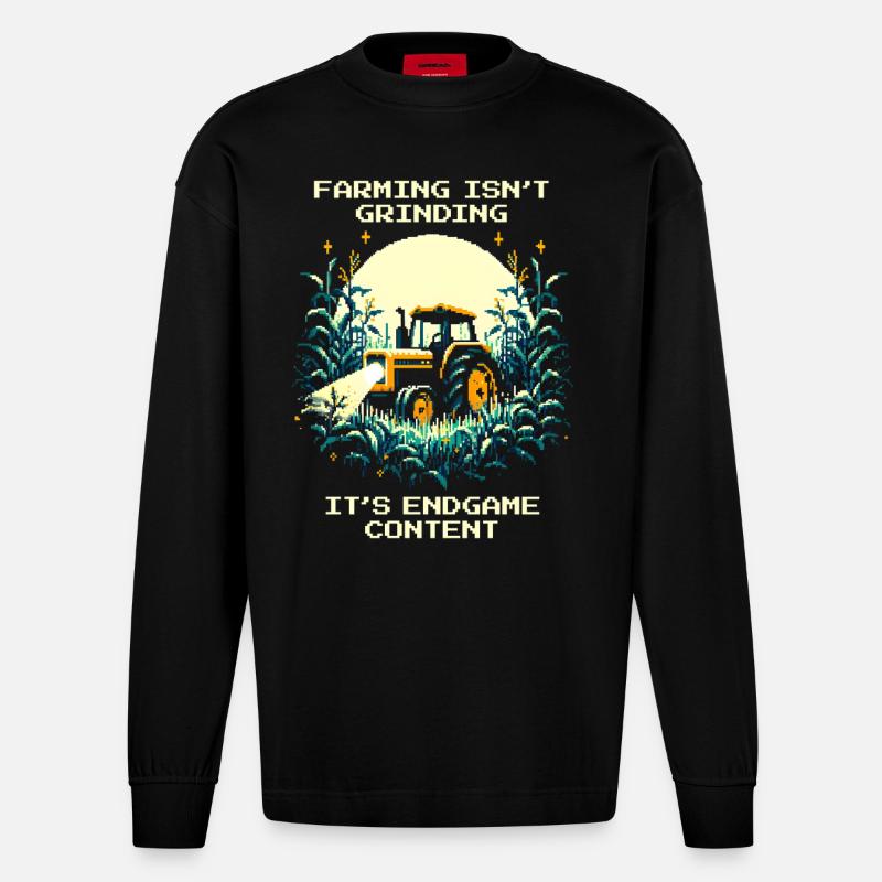 Landwirtschaft = Endgame | Kein Tutorial-Modus - Heavyweight Oversized Organic Langarmshirt Made in EU - SOLID BLACK