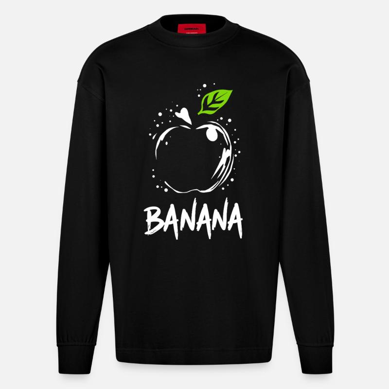 Banane Apfel Witz - Heavyweight Oversized Organic Langarmshirt Made in EU - SOLID BLACK