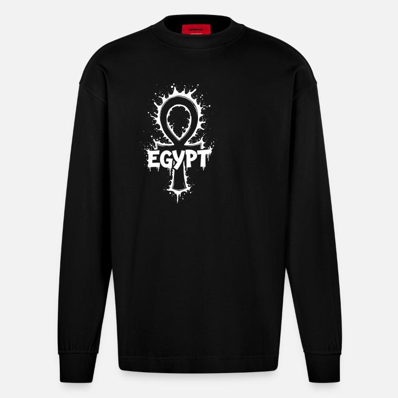 Égypte Ankh Splash - Manches longues bio épais oversize fabriqué en UE - SOLID BLACK