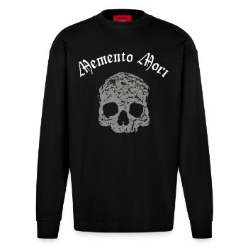 Crâne gris - Memento Mori - Manches longues bio épais oversize fabriqué en UE - SOLID BLACK - Devant