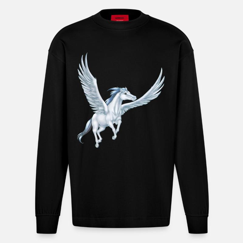 Pegasus 12 (remake de 3) - Manches longues bio épais oversize fabriqué en UE - SOLID BLACK