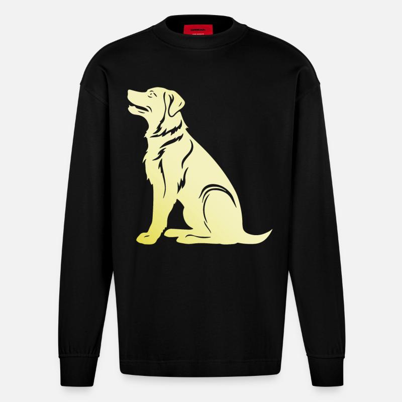 Samojede Hund Silhouette - Heavyweight Oversized Organic Langarmshirt Made in EU - SOLID BLACK