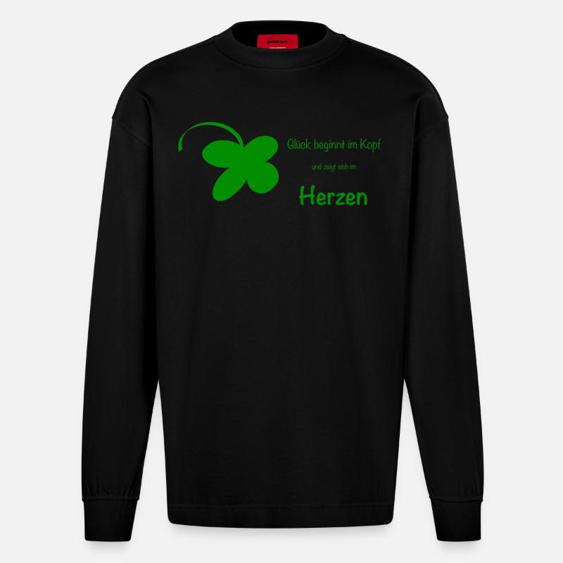 Glück beginnt im Kopf - Heavyweight Oversized Organic Langarmshirt Made in EU - SOLID BLACK