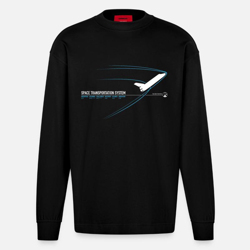 Space Shuttle (blauer Druck) - Heavyweight Oversized Organic Langarmshirt Made in EU - SOLID BLACK