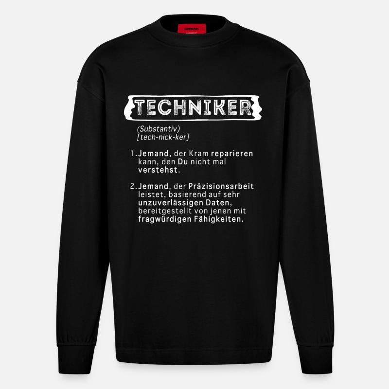 TECHNIKER WÖRTERBUCH - Heavyweight Oversized Organic Langarmshirt Made in EU - SOLID BLACK