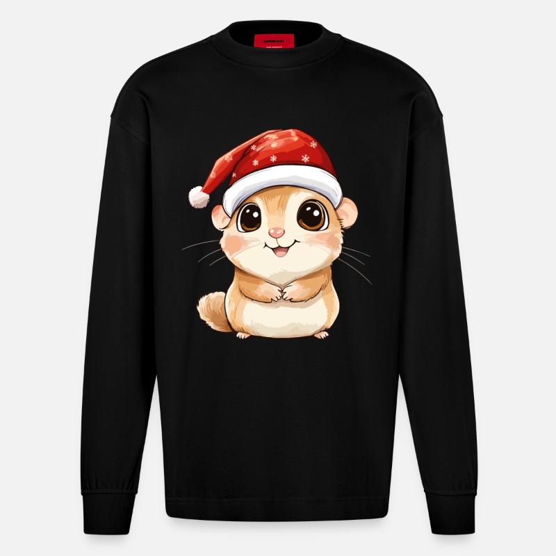 Hamster Noël mignon Noël mignon - Manches longues bio épais oversize fabriqué en UE - SOLID BLACK