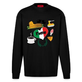 I love Rome 2 - Heavyweight Oversized Organic Longsleeve Shirt Made in EU - SOLID BLACK - Front