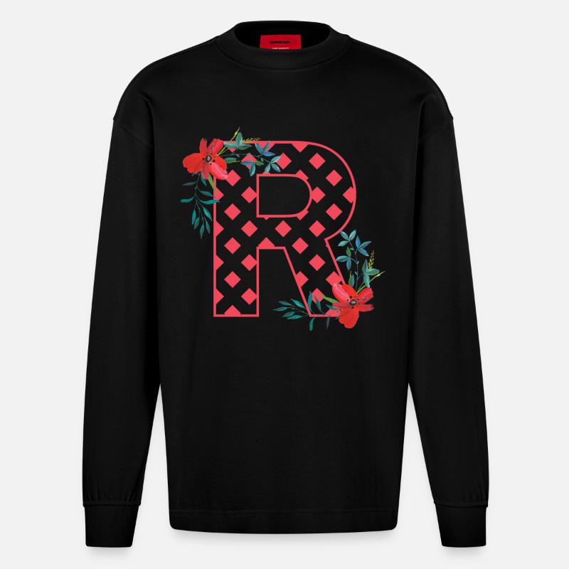 mohnblumen r - Heavyweight Oversized Organic Langarmshirt Made in EU - SOLID BLACK