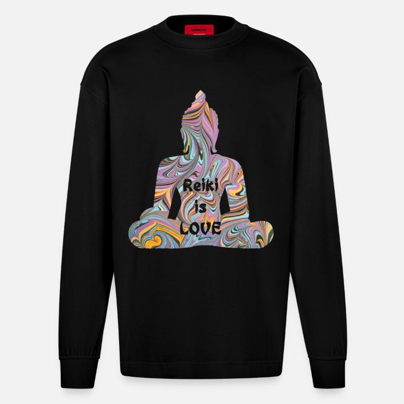 reiki avec bouddha e 14 - Manches longues bio épais oversize fabriqué en UE - SOLID BLACK