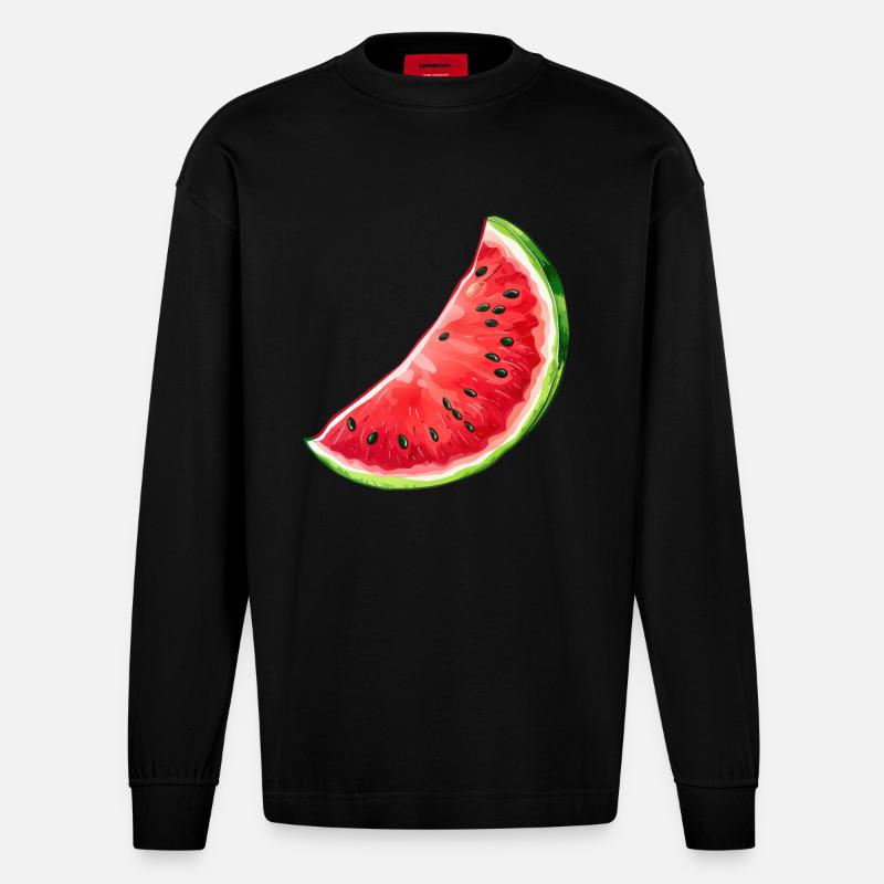 Pastèque, Melon, Fruit, Été, Sucré - Manches longues bio épais oversize fabriqué en UE - SOLID BLACK