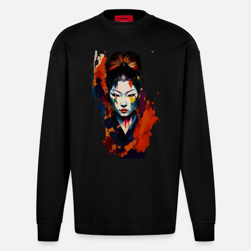 Samurai Warrior - Splash Art - Heavyweight Oversized Organic Langarmshirt Made in EU - SOLID BLACK