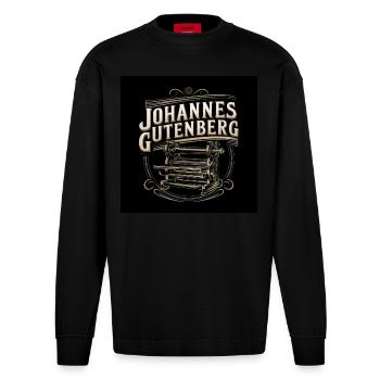 Patrimoine de l’humanité - Johannes Gutenberg - Manches longues bio épais oversize fabriqué en UE - SOLID BLACK - Devant