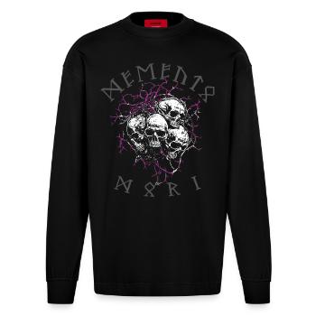 Crâne Memento Mori - Manches longues bio épais oversize fabriqué en UE - SOLID BLACK - Devant