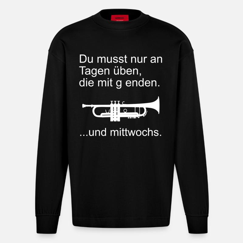 Trompete üben - Heavyweight Oversized Organic Langarmshirt Made in EU - SOLID BLACK