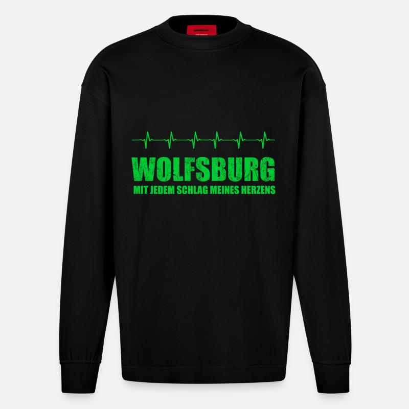 WOLFSBURG-Geschenk - Heavyweight Oversized Organic Langarmshirt Made in EU - SOLID BLACK