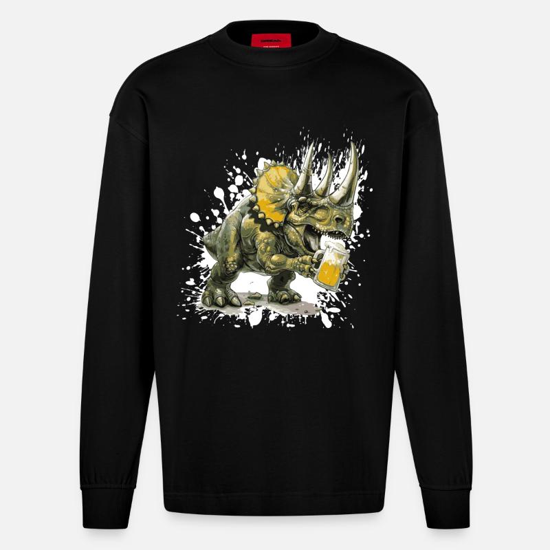 Dinosaurier triceratops Bier - Heavyweight Oversized Organic Langarmshirt Made in EU - SOLID BLACK