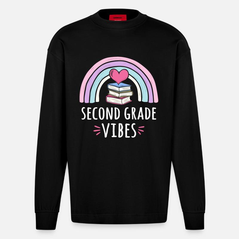 Second Grade Vibes - Heavyweight Oversized Organic Longsleeve Shirt Made in EU - SOLID BLACK
