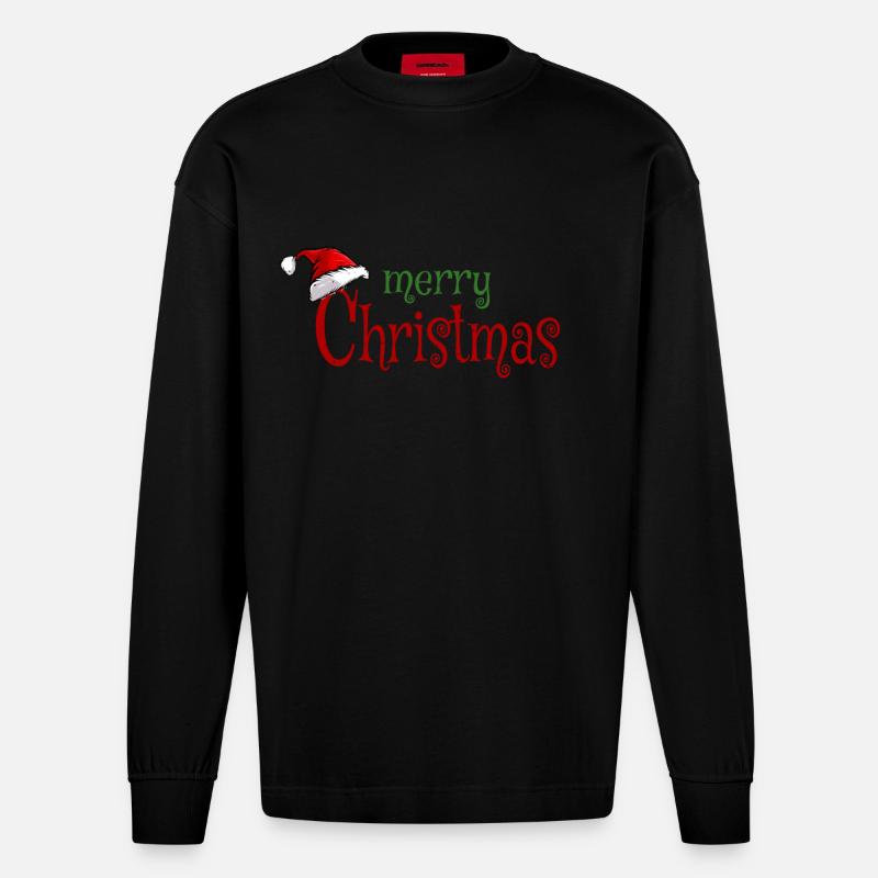 Frohe Weihnachten - Heavyweight Oversized Organic Langarmshirt Made in EU - SOLID BLACK