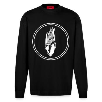 Corn symbol - Heavyweight Oversized Organic Longsleeve Shirt Made in EU - SOLID BLACK - Front