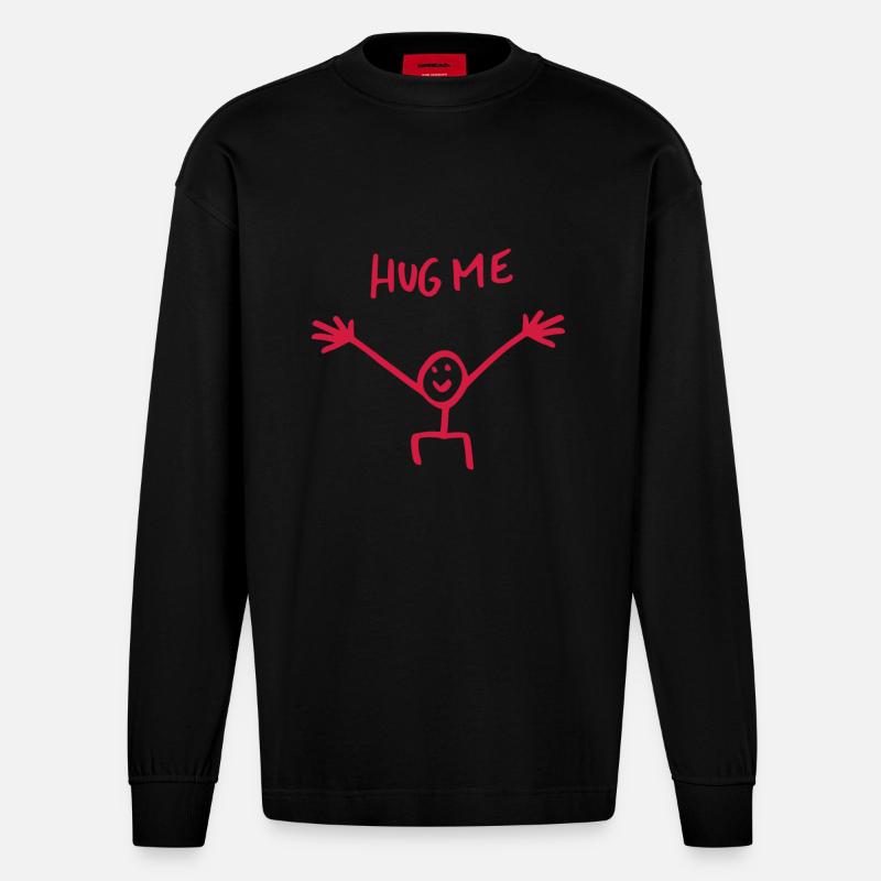 Umarme mich Umarmung Strichmännchen Geschenk - Heavyweight Oversized Organic Langarmshirt Made in EU - SOLID BLACK