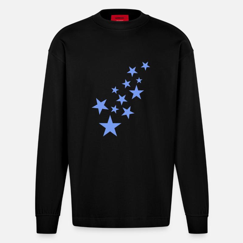 Stern Sternchen Muster Blau - Heavyweight Oversized Organic Langarmshirt Made in EU - SOLID BLACK