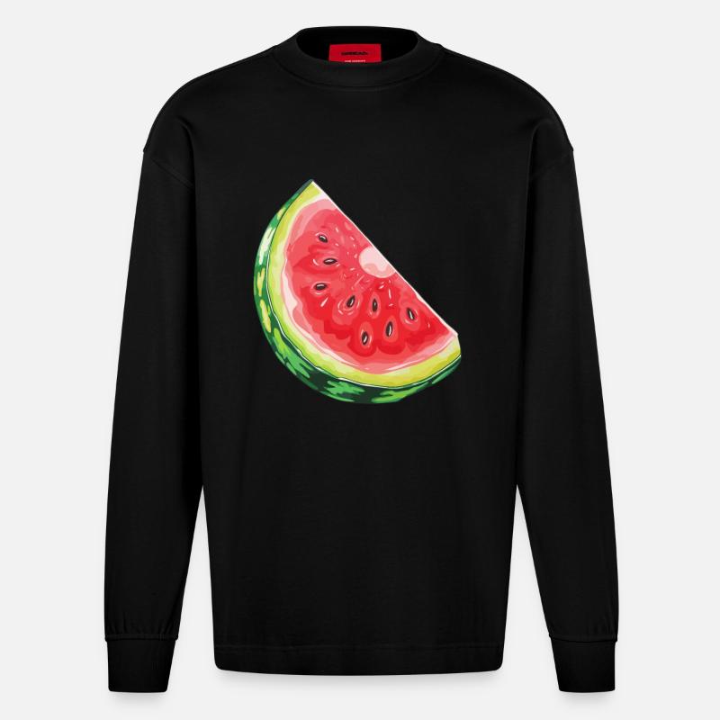 Wassermelonenscheibe Durst Löschen - Heavyweight Oversized Organic Langarmshirt Made in EU - SOLID BLACK