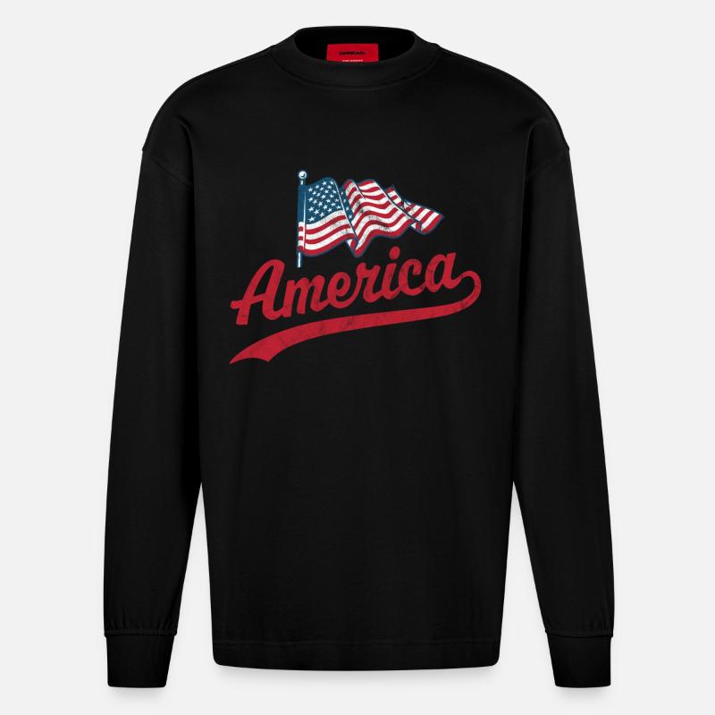 Drapeau de l’Amérique - Manches longues bio épais oversize fabriqué en UE - SOLID BLACK