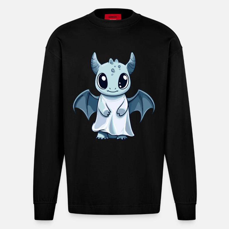 Drache Halloween Comic Geist - Heavyweight Oversized Organic Langarmshirt Made in EU - SOLID BLACK