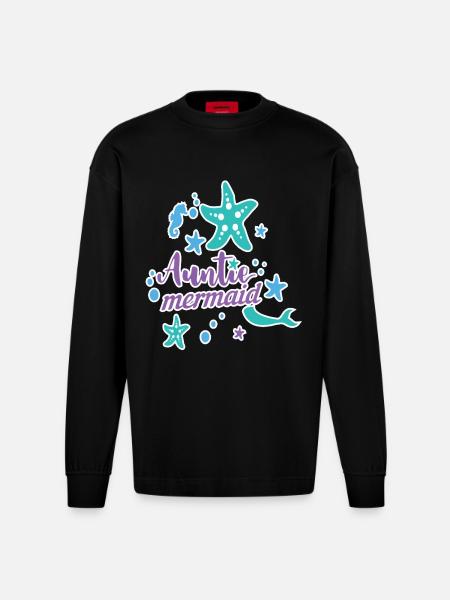 Auntie Mermaid - Heavyweight Oversized Organic Longsleeve Shirt Made in EU - SOLID BLACK