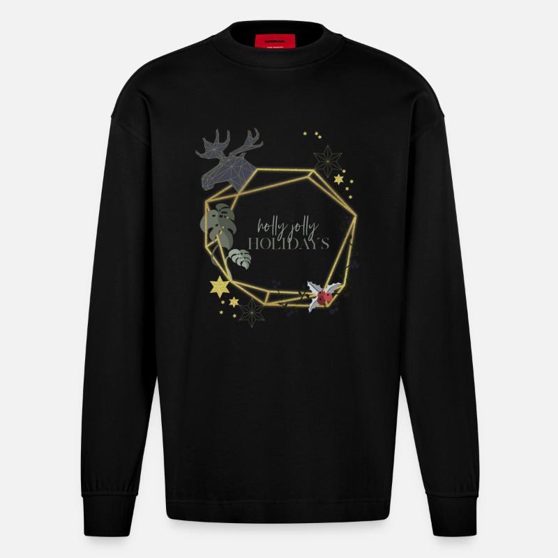 weihnachtskranz - Heavyweight Oversized Organic Langarmshirt Made in EU - SOLID BLACK