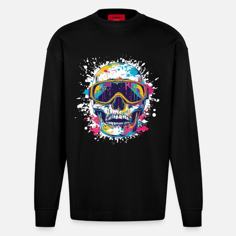 Skull Ski Ski Goggles - Heavyweight Oversized Organic Longsleeve Shirt Made in EU - SOLID BLACK