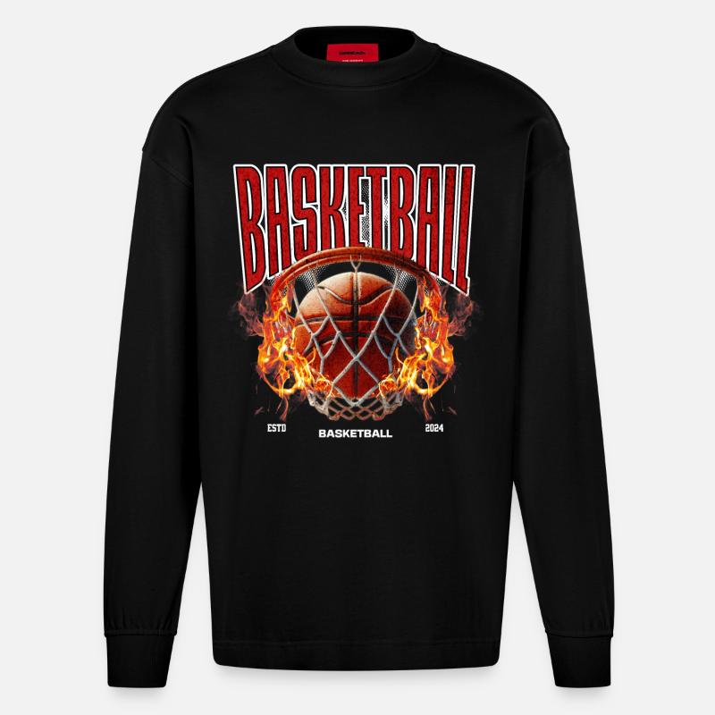 Basket-ball Joueurs de basket-ball - Manches longues bio épais oversize fabriqué en UE - SOLID BLACK