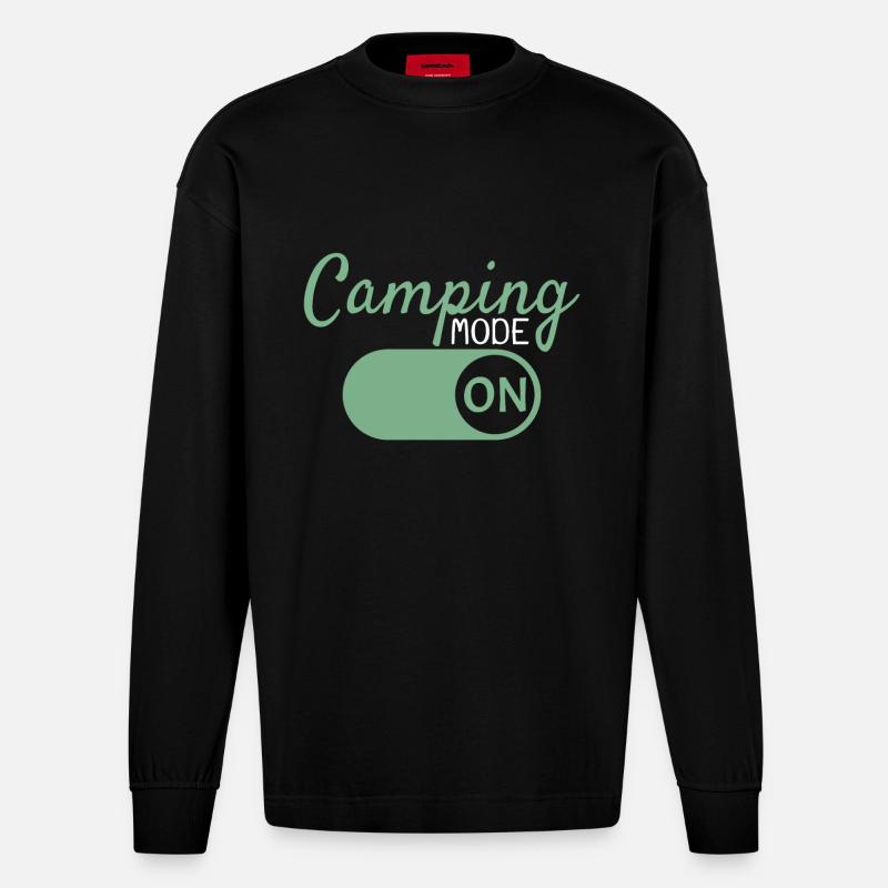 Camping Mode On - Heavyweight Oversized Organic Langarmshirt Made in EU - SOLID BLACK