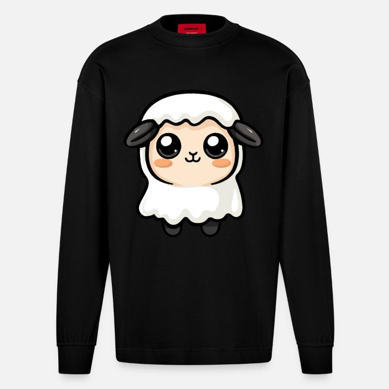 Schaf Halloween Comic Geist - Heavyweight Oversized Organic Langarmshirt Made in EU - SOLID BLACK