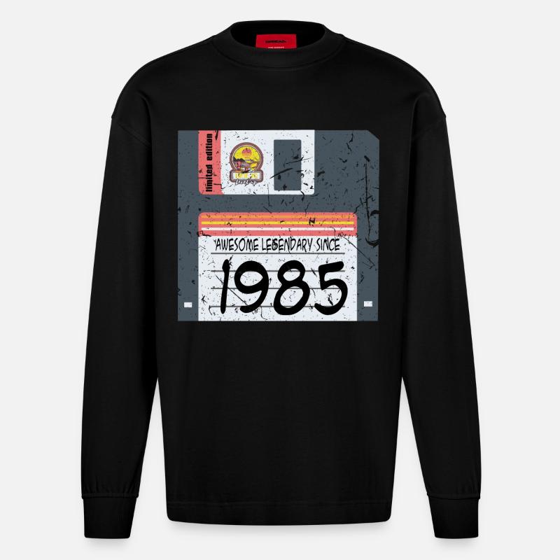 Nerd Geburtstag 1985 - Heavyweight Oversized Organic Langarmshirt Made in EU - SOLID BLACK