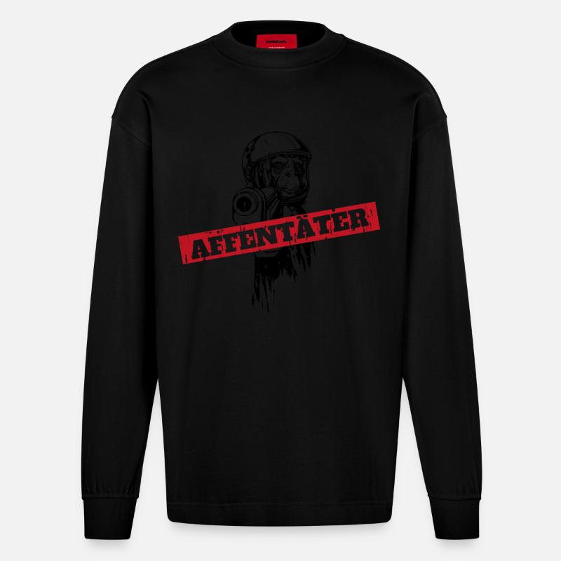 Affe mit Waffe und zielt - Heavyweight Oversized Organic Langarmshirt Made in EU - SOLID BLACK