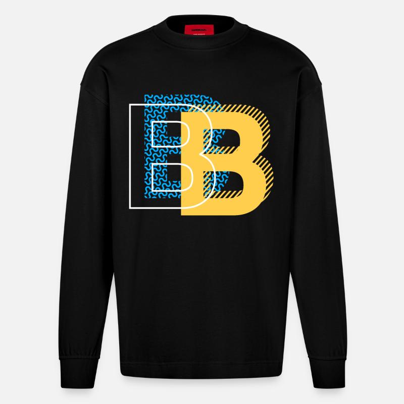 Initial letter B b - Heavyweight Oversized Organic Longsleeve Shirt Made in EU - SOLID BLACK