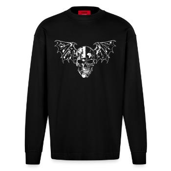 Crâne avec des ailes - Manches longues bio épais oversize fabriqué en UE - SOLID BLACK - Devant