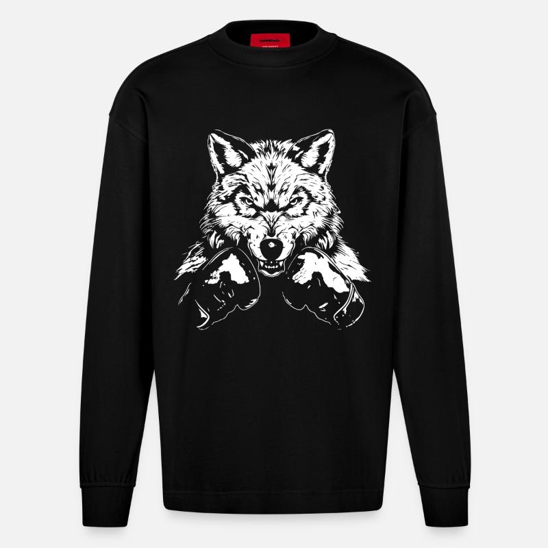 Wolf Boxing Fighter MMA - Manches longues bio épais oversize fabriqué en UE - SOLID BLACK