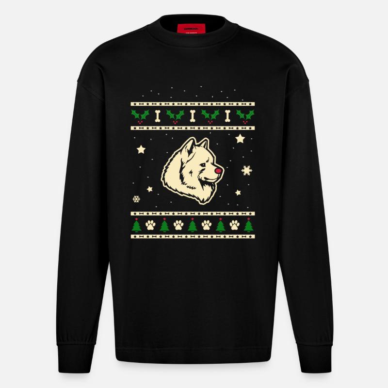 Samoyède Cadeau de Noël - Manches longues bio épais oversize fabriqué en UE - SOLID BLACK