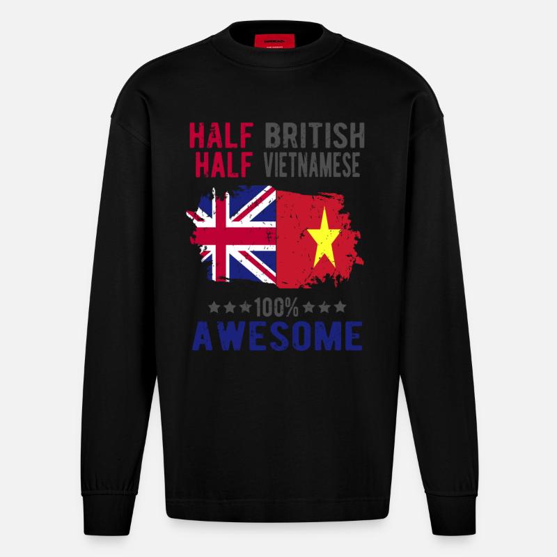 Halb Brite Halb Vietnamese - Heavyweight Oversized Organic Langarmshirt Made in EU - SOLID BLACK