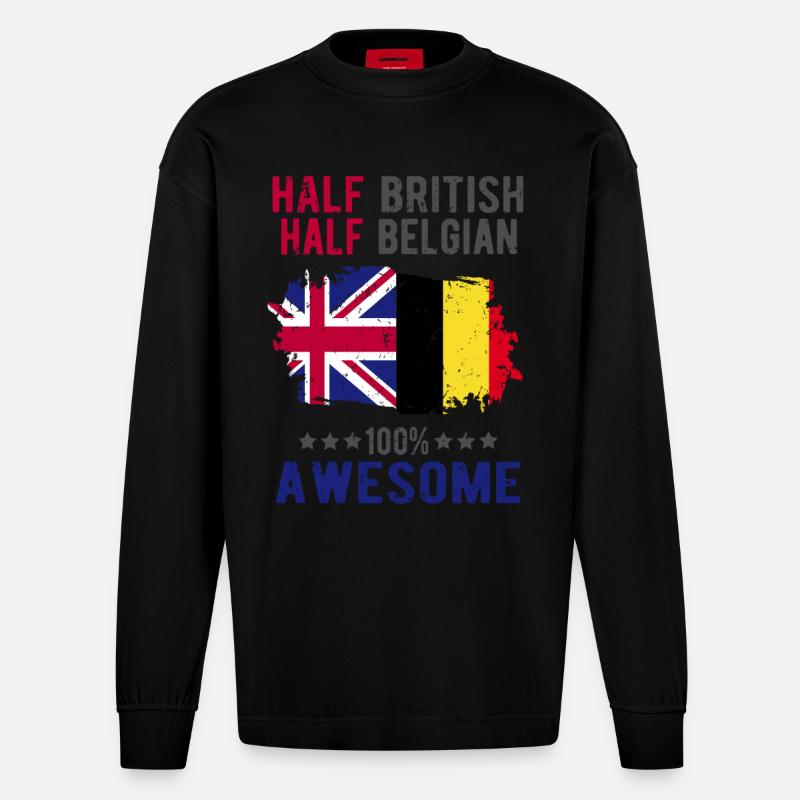 Halb Brite Halb Belgier - Heavyweight Oversized Organic Langarmshirt Made in EU - SOLID BLACK