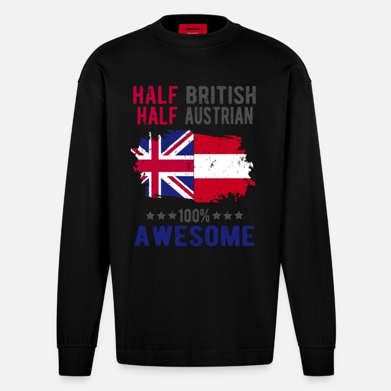 Half British Half Austrian - Heavyweight Oversized Organic Longsleeve Shirt Made in EU - SOLID BLACK
