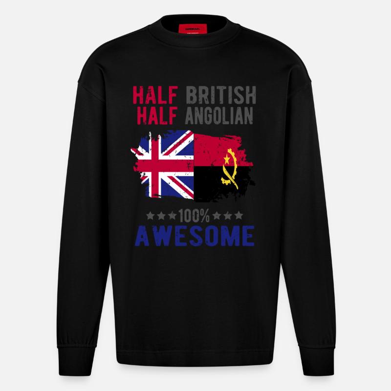 Moitié britannique moitié angolier - Manches longues bio épais oversize fabriqué en UE - SOLID BLACK