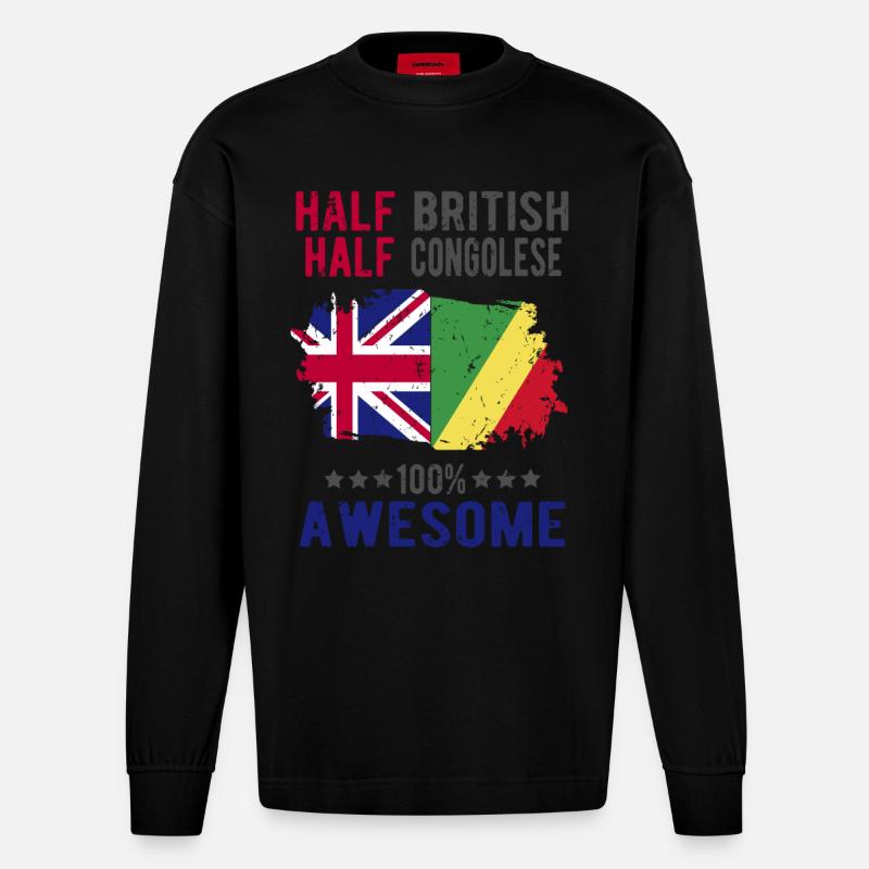 Halb Brite Halb Kongolese - Heavyweight Oversized Organic Langarmshirt Made in EU - SOLID BLACK