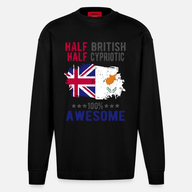 Half British Half Cypriot - Heavyweight Oversized Organic Longsleeve Shirt Made in EU - SOLID BLACK